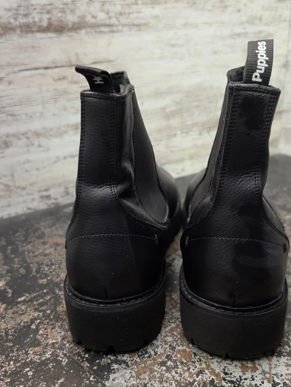 Mens Hush Puppies Chelsea Boots Sz 11.5 Wide Black Leather VGC Pull On
